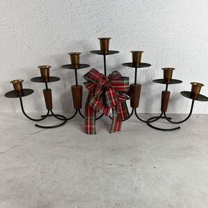 Vintage 70s MCM Candelabra Holds 7‎ Candle Sticks Holiday Bow